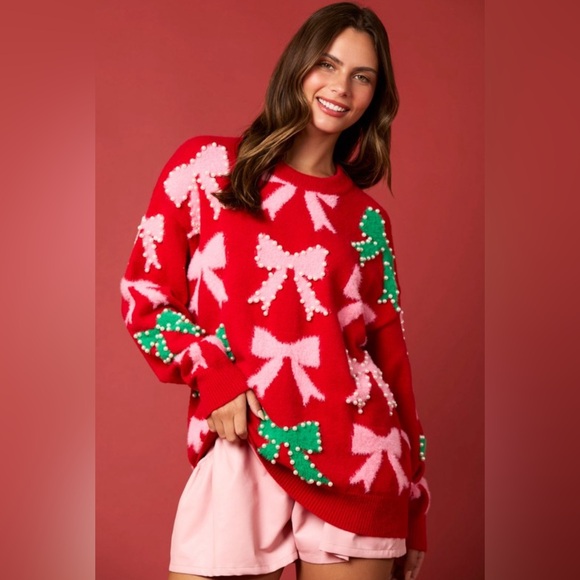 PEARL AND BOW EMBELLISHED SWEATER - Picture 9 of 11